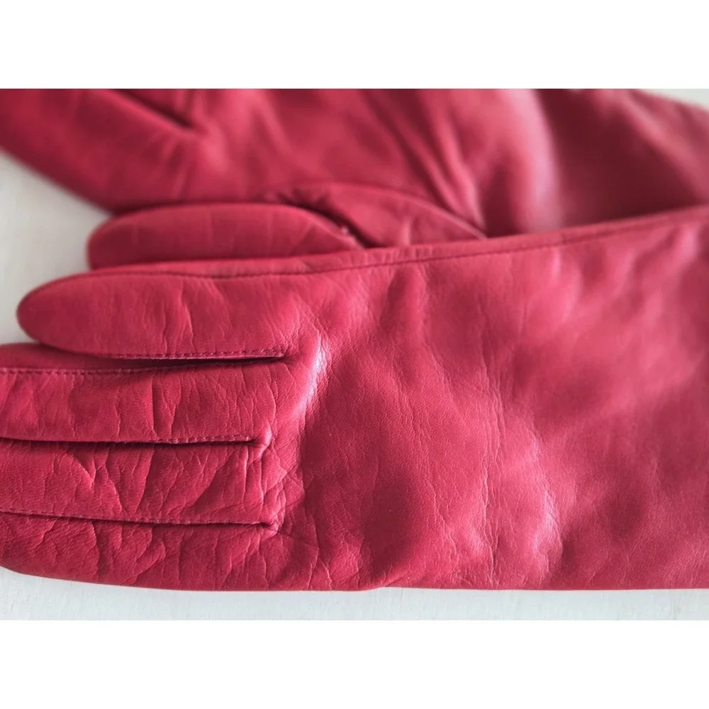 NWT Lord & Taylor Gloves Leather Cashmere Chry Red Sz 7.5 Gift Buttery Vtg 5288